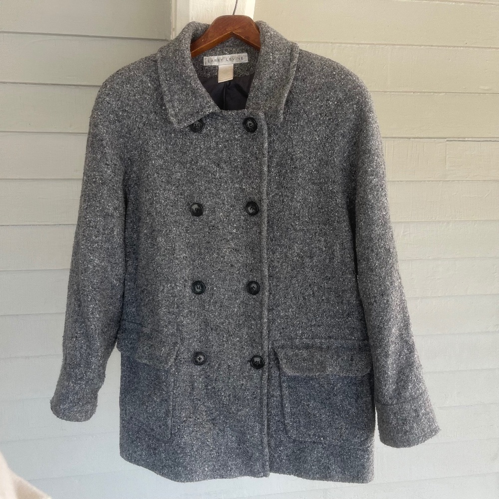 Larry Levine Gray Wool Blend Double-Breasted Peacoat (L)